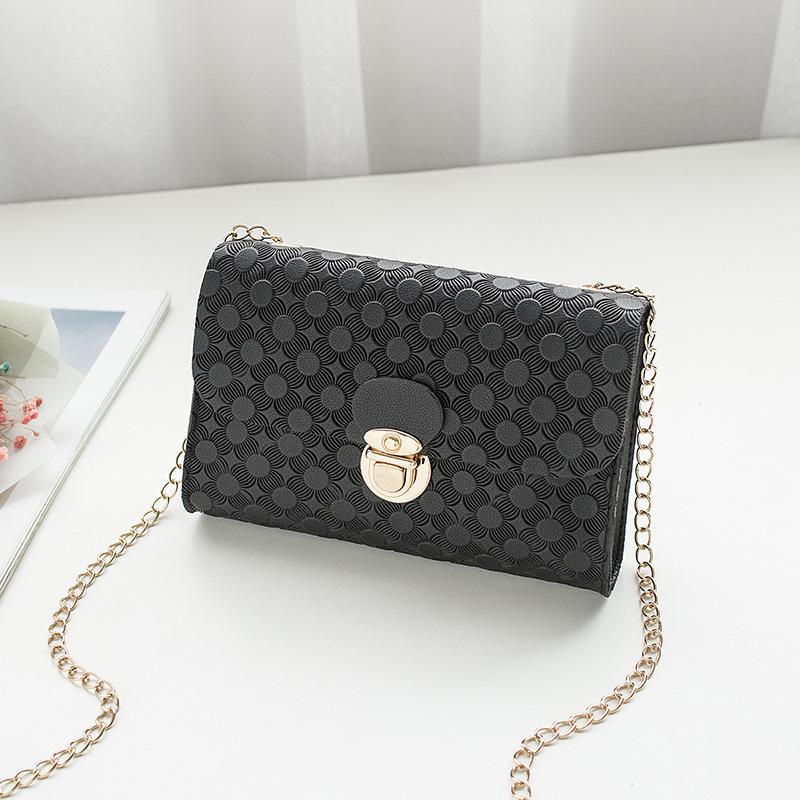 New women's bag, small square bag, shoulder messenger bag, lock bag, fashionable embossed mobile phone bag.