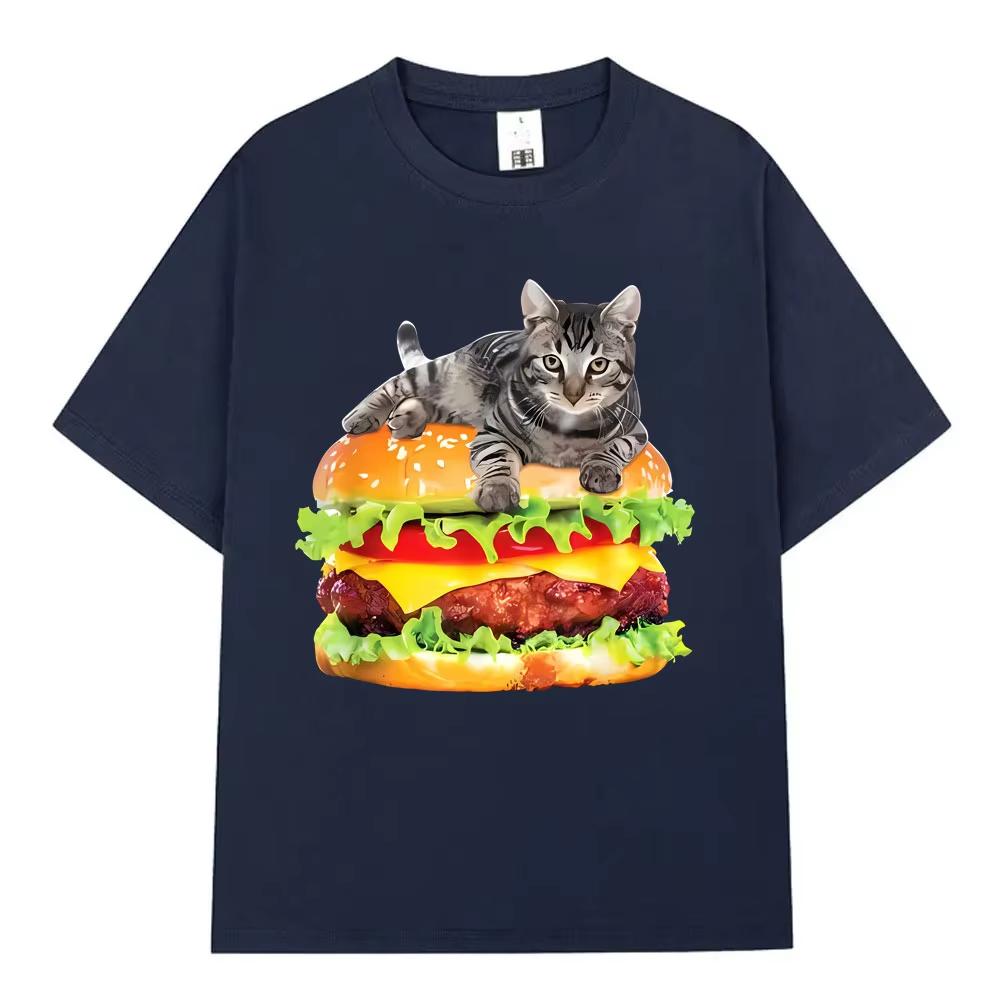 Hamburger Funny Cat Funny Meme TShirt Mens Women Casual Fashion Vintage T Shirts Summer Cotton Oversized Short Sleeve Tshirts