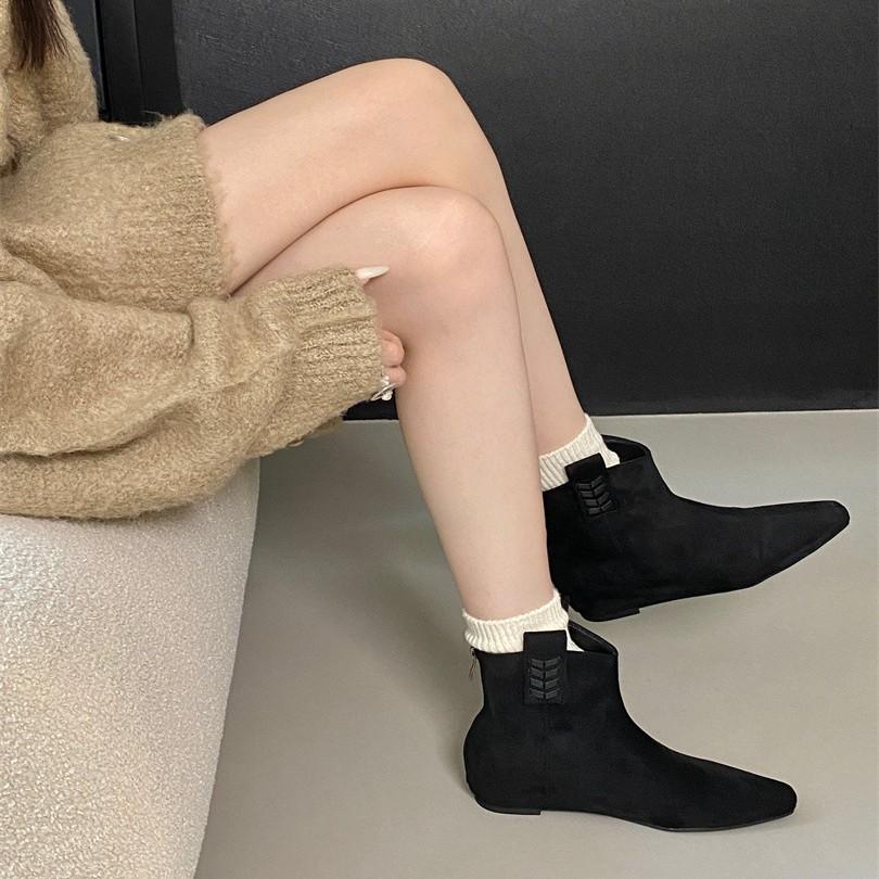 Inner Heightening Short Boots Women's 2025 Autumn and Winter New Suede Medium Boots Retro Thin Boots Small Square Head
