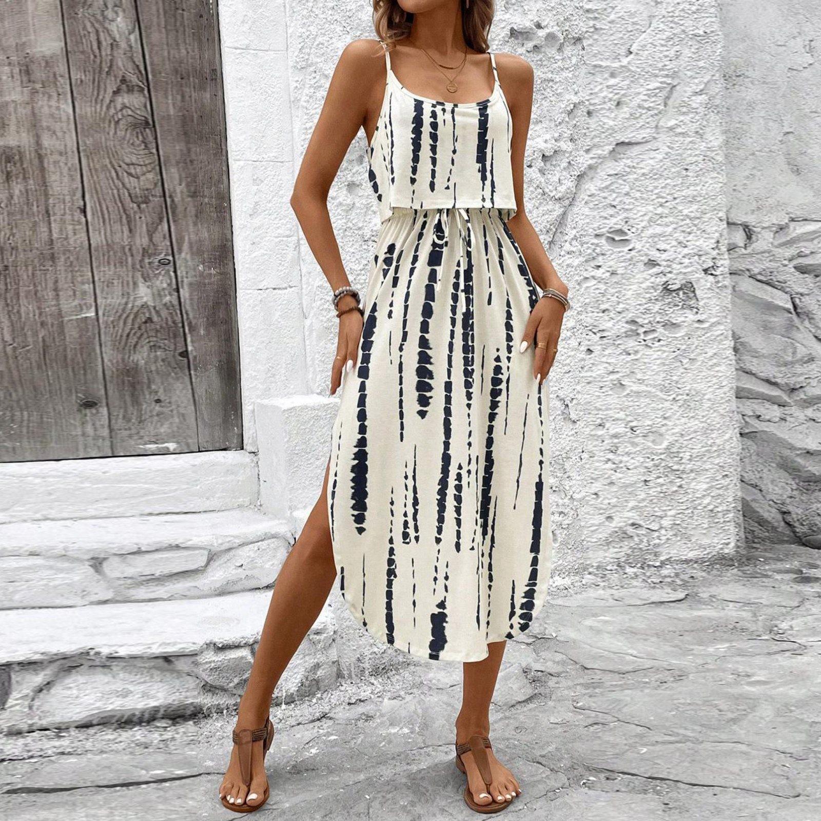 

Женское модное ретро-платье-камисоль с принтом, приталенное, повседневное платье L белый