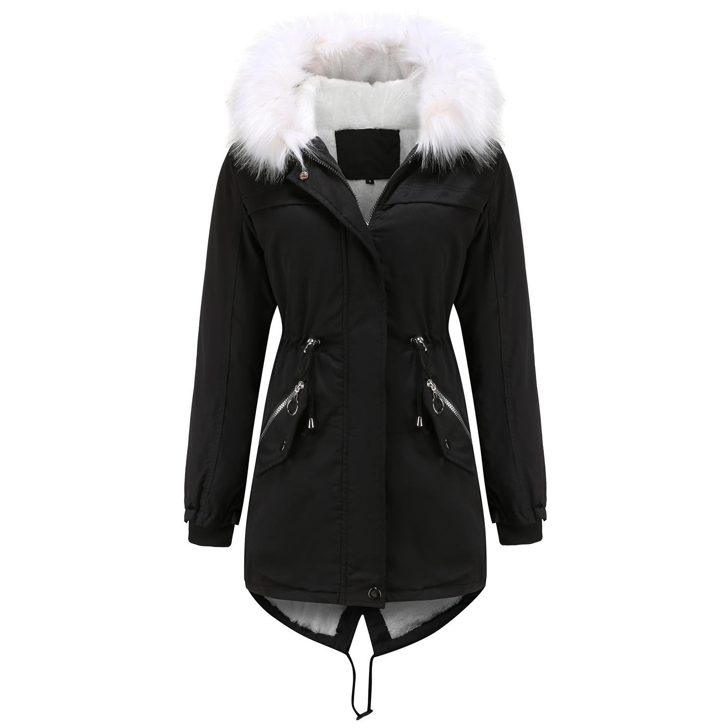 

Женская зимняя куртка-парка, стеганая флисовая подкладка, пуховик средней длины, водоотталкивающая, ветрозащитная, уличная повседневная верхняя одежда, пальто, новинка, S-4XL, большие размеры S чёрный