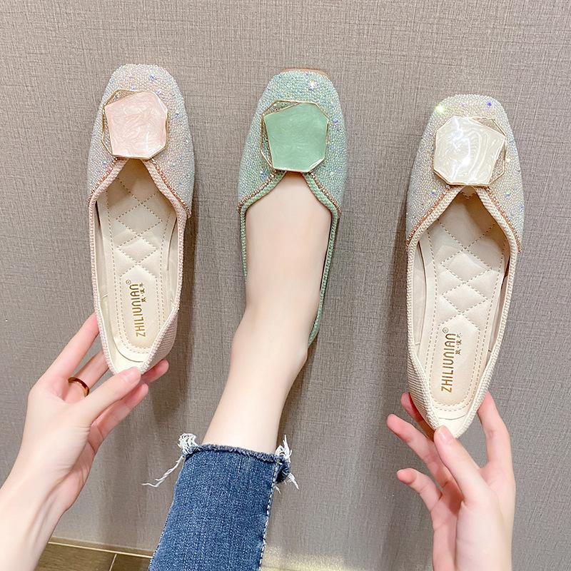 Women's spring and fall soft bottom square head flat single shoes net red shallow mouth gentle shoes