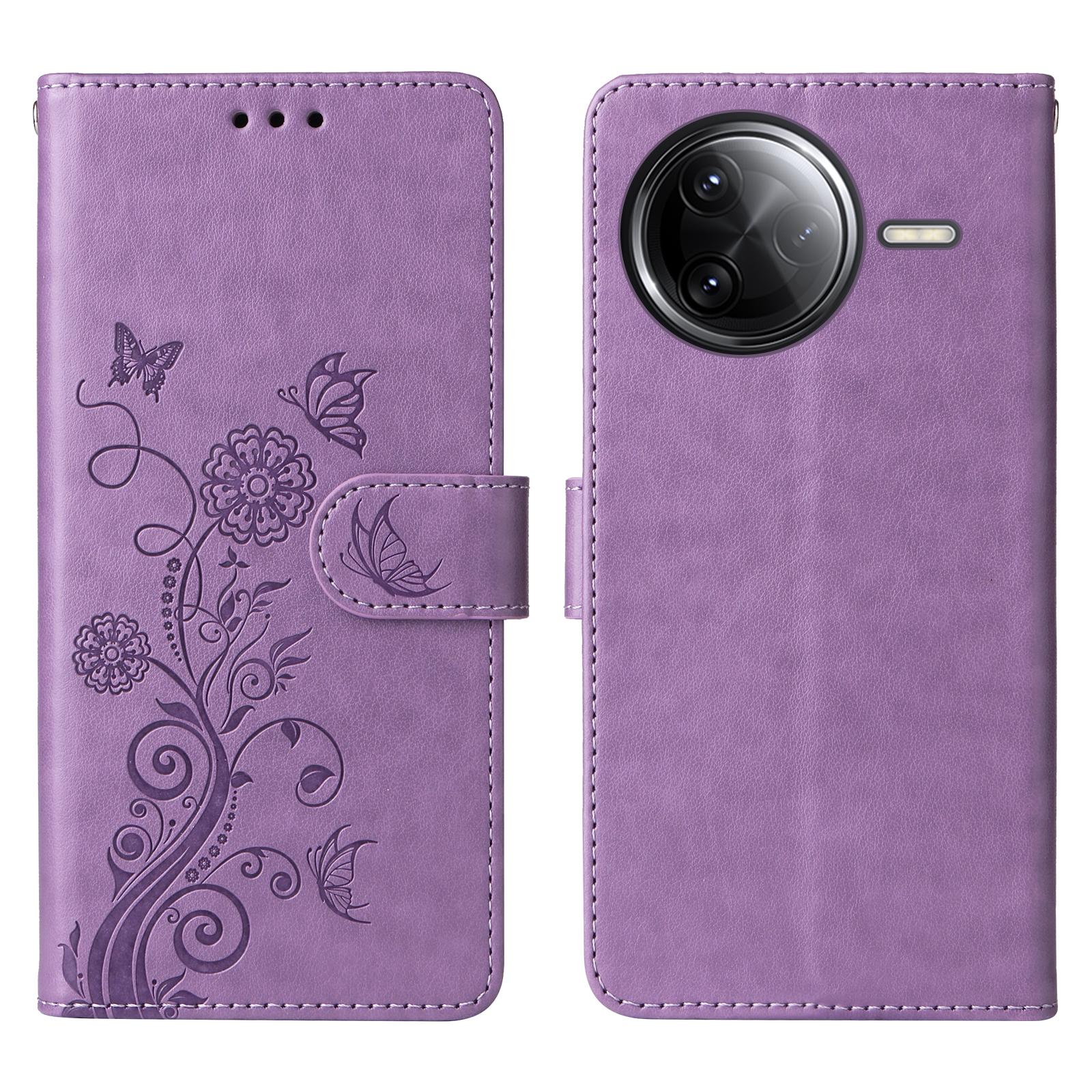 

Для Xiaomi Poco F7 Ultra 5G/Redmi K80 Pro 5G Чехол Бабочка Цветочный Оттиск Кошелек Подставка Кожаный Чехол для Телефона Purple