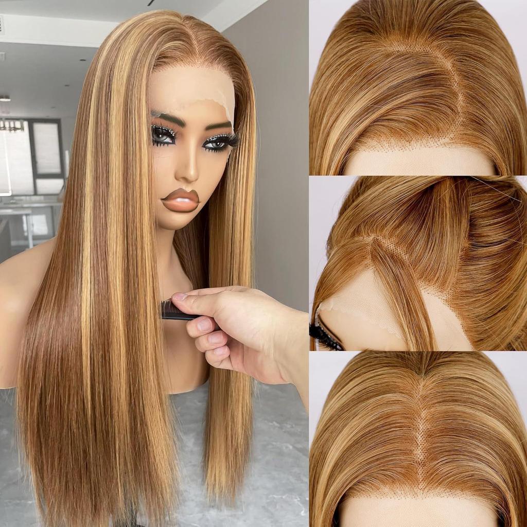 Lange Gerade Spitzefront-Perücke - Hochtemperaturfaser, Afrikanisch Inspiriert, Kopfbedeckung für Frauen
