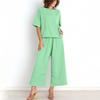 Women's Casual Fashion Sexy Long And Short Sleeve Pullover Shirt Round Neck Literary Retro Color Casual Split Suit