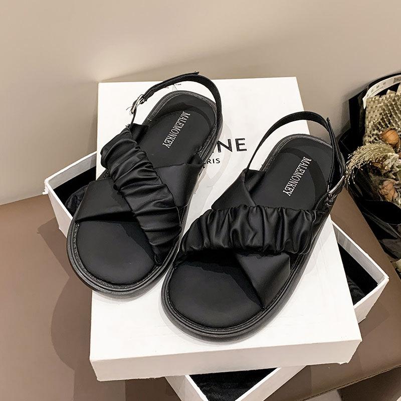 

Summer new sandals women s cross-strapped flat sandals buckle pleated student beach shoes 35