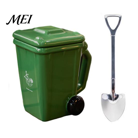 Creative Waste Sorting Mug Trash Can Ceramic Mug, with Lid Mini Recycling Bin, Novelty Desk Cup Bin Shaped Drinking Tea Cup, for Office Home зелёный