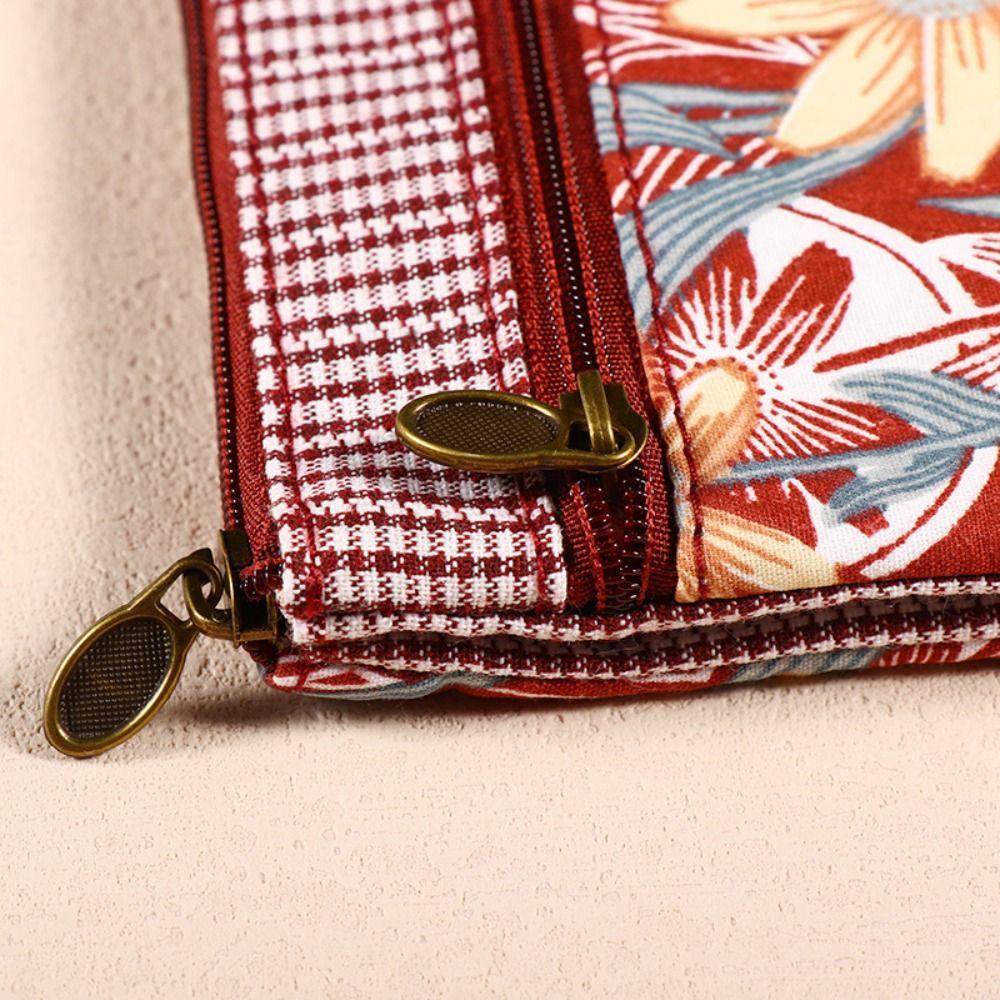 New Printed Fabric Money Bag Double Zipper Ethnic Style Coin Purse Wallet Women Girls