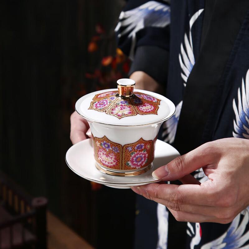 Gilded Enamel Mutton Fat Jade Porcelain Tea Set