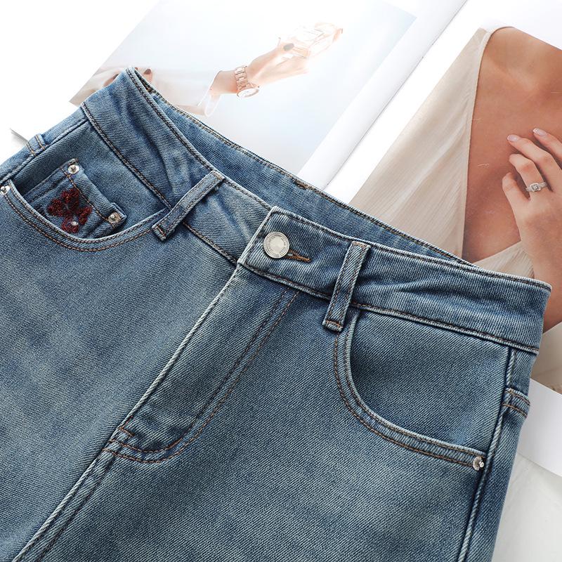 Women's Fleece-Lined Light Color Jeans: 2024 Autumn/Winter Wide Leg, Straight-Leg Mop Pants