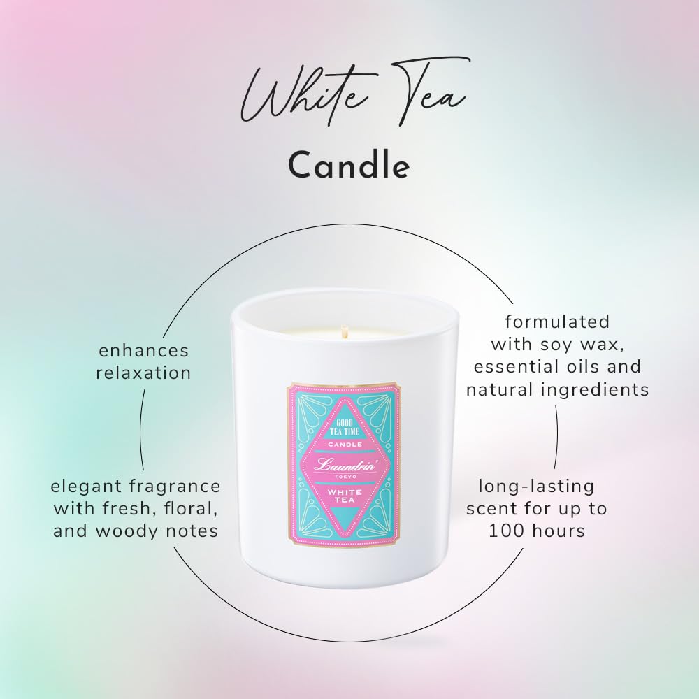 Landrin Aroma Candle White Tea Scent 180g Gift Present Approximately 36 Hours Paraffin Free 100% Vegetable-based,