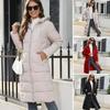 Women's Long Hooded Cotton Jacket Winter Warm Stylish Slim Fit Down Coat Available In Black Red Khaki