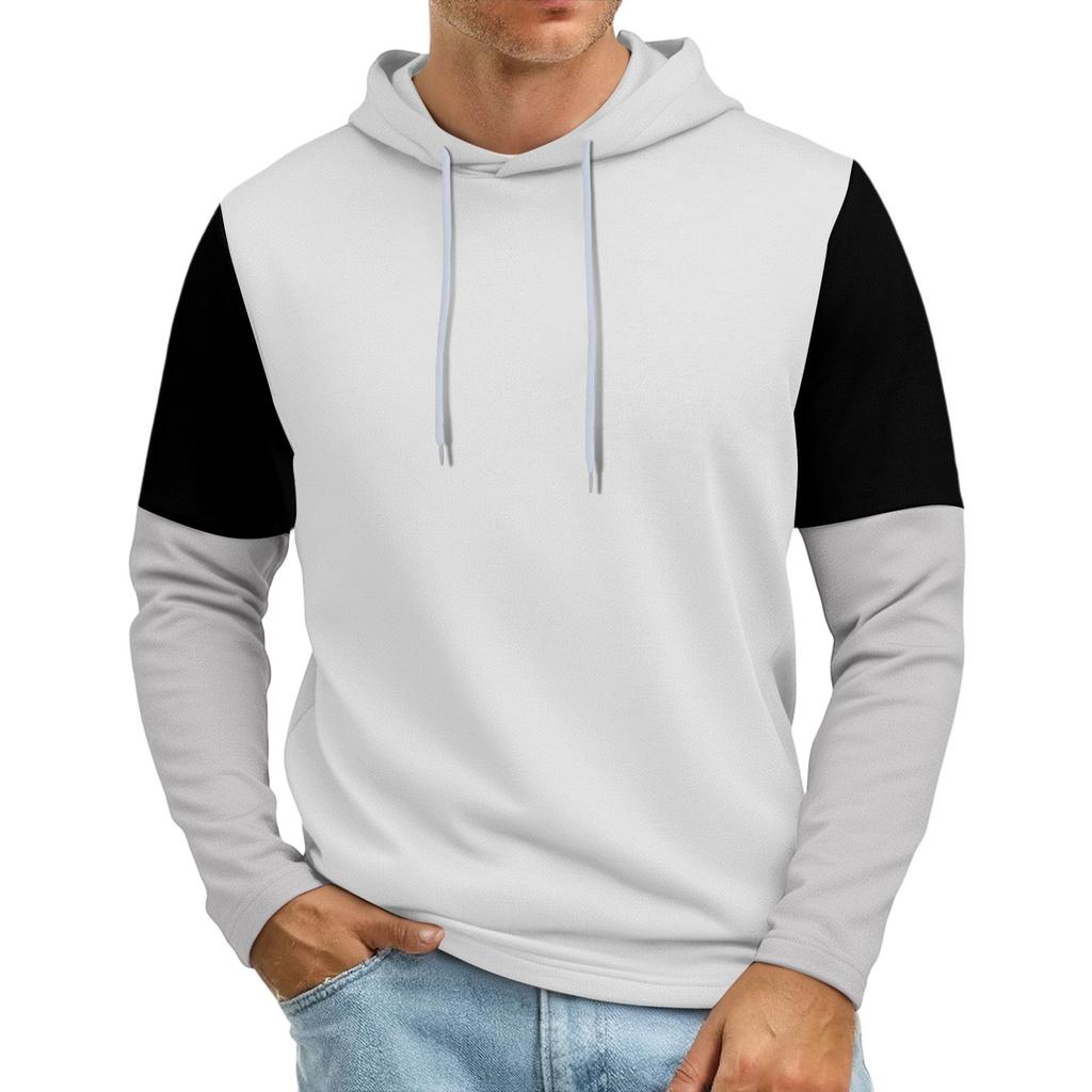 Men's Patchwork Sleeve Hooded Sweatshirt Light Casual Hooded Sweatshirt