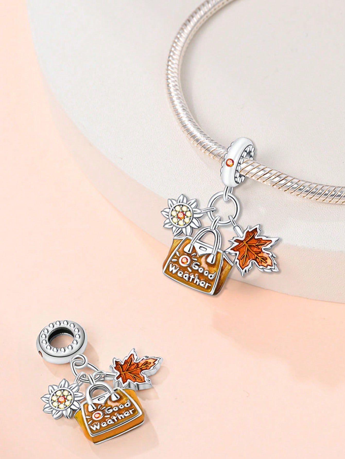 

Charm Bead Components Plata Autumn Maple Leaves Sunflowers Bead Components Charm Bead Component Copper Metal Plated Compatible With Charm Bead