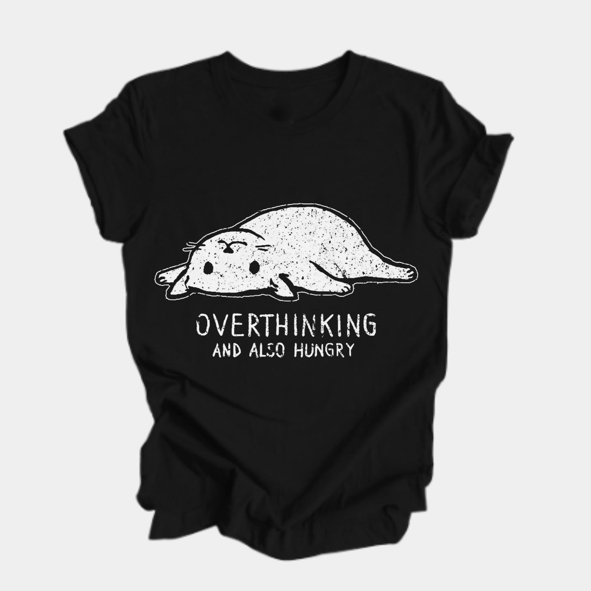 

Overthinking and Also Hungry T Shirt Funny Cute Seal Graphic Tee Humor Gift for Women Unisex Casual Trendy Aesthetic Black Shirt S