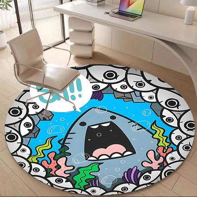 1pc Shark Eyes Office Round Area Rug, Indoor Mat Suitable ForOffice, Under Office Chairs Bedroom Living Room Home Decor, Room Deco, N67