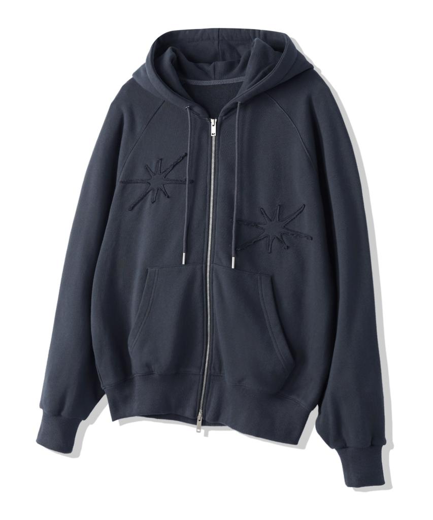 Moderment Applique Washed Oversized Zip-Up Hoodie [Charcoal]