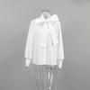 1116 autumn fashion versatile lace-up loose shirt women's European and American loose white shirt streamer collar simple