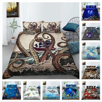 3D Marine Animal Print Bedding Single Double Bed Full Size Pillowcase and Quilt Cover 2 or 3 Microfiber Fabric Comfortable Home Decoration