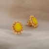 Inlaid opal stud earrings women's retro temperament sun simple luminous glue high-end earrings