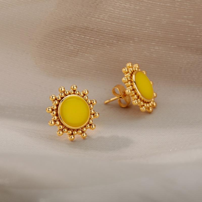 Inlaid opal stud earrings women's retro temperament sun simple luminous glue high-end earrings