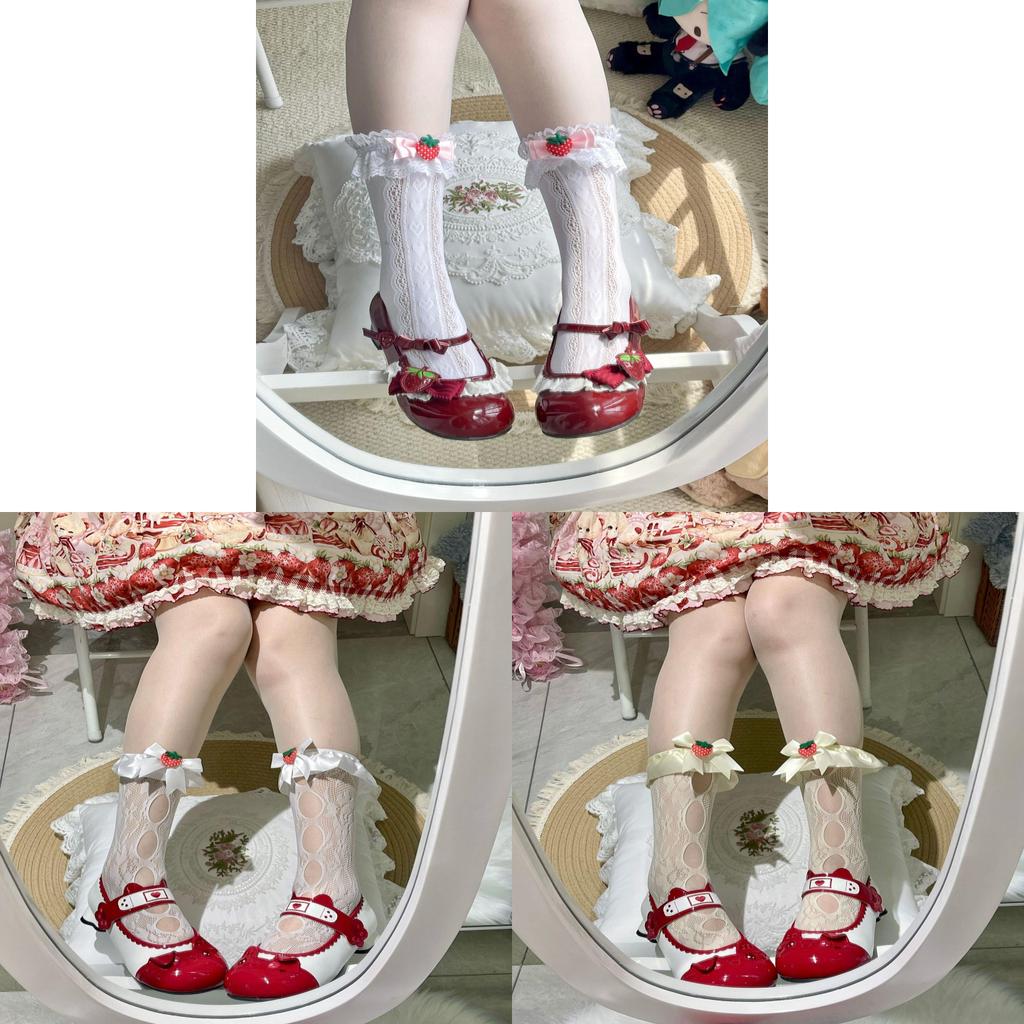 Lolita Summer Thin Striped Heart Pattern Midcalf Socks With Frill Edge For Sweet Fashion