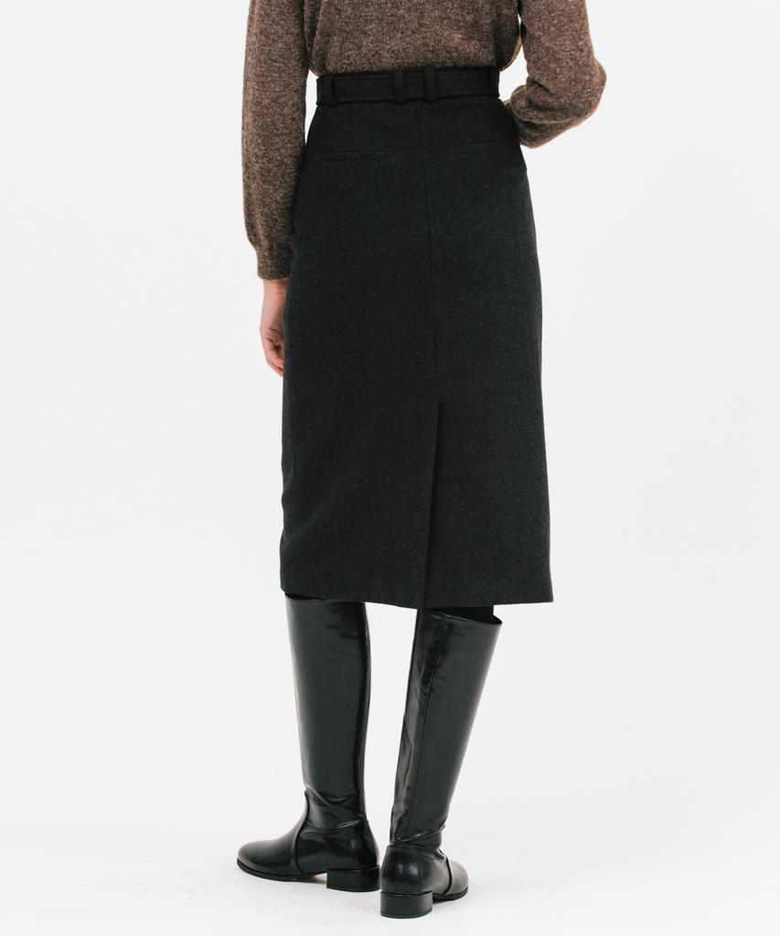 JUN BY JUN K Belted Wool H-Line Skirt_Black