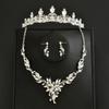 Ladies' Fashion Design Flower Necklace Earrings Crown Zircon Set Suitable for Wedding, Party, Festival Gifts