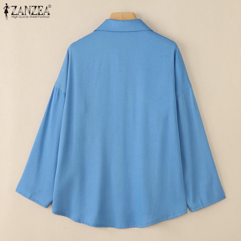 ZANZEA Women Turn Down Collar Loose Casual Long Sleeve Blouse