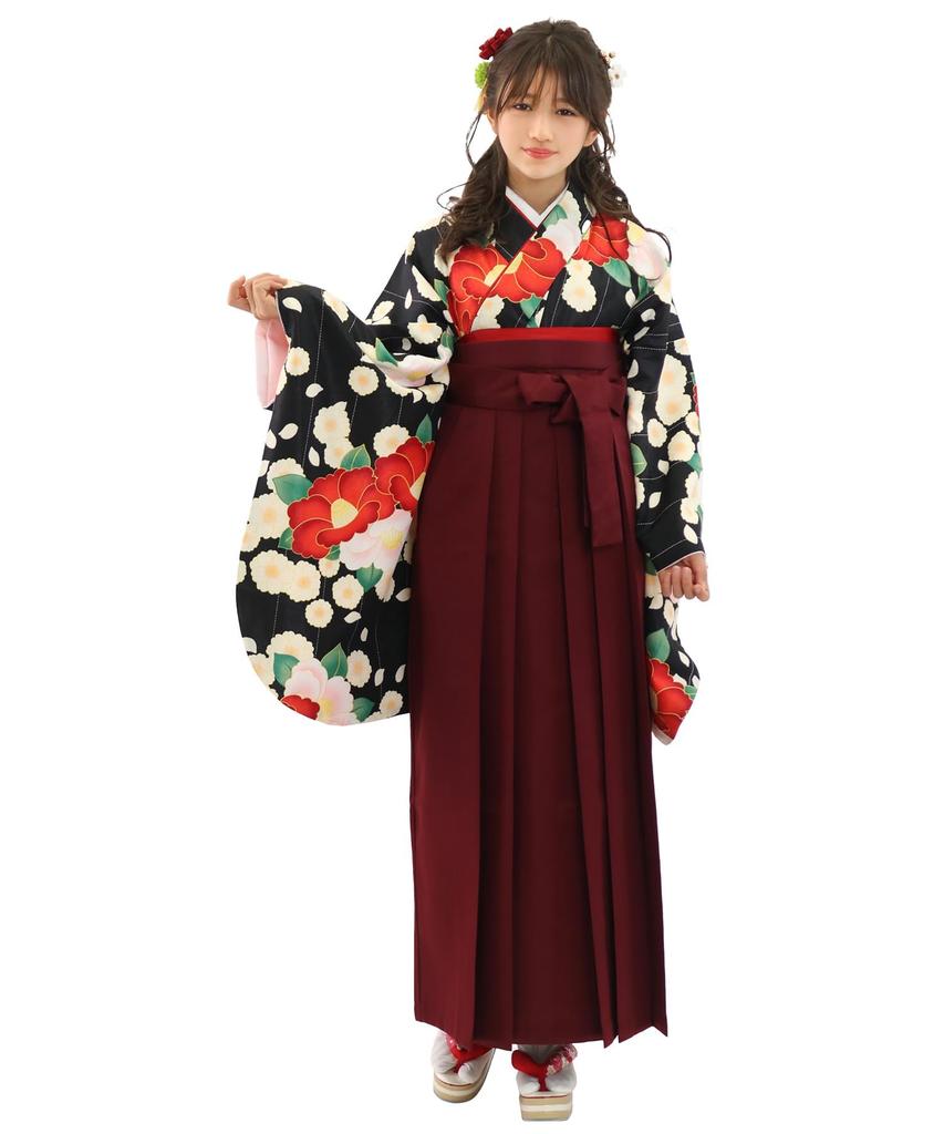Graduation Ceremony Hakama Easy to 5 Piece Set Hakama Lower Waist for Elementary School Girls Roman [KYOETSU] Set, Dress, (Kimono, Hakama,
