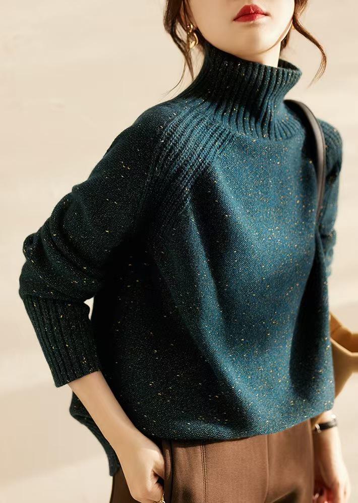 Women's Premium Soft Knit Wool Sweater, High Neck, Loose Fit, Gold Thread, Thick Layer, Autumn/Winter Fashionable Wear.