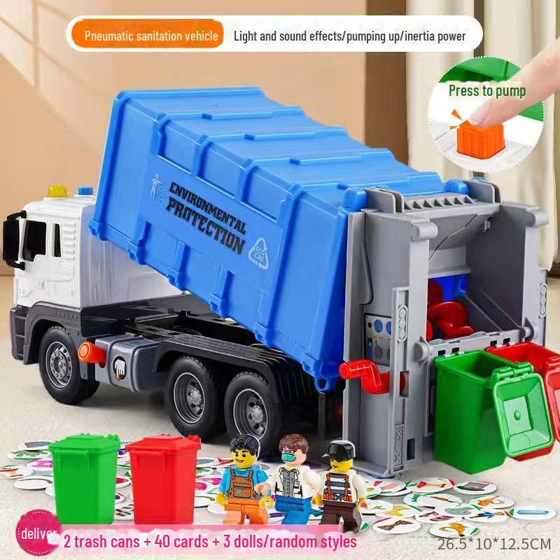 Inertial Garbage Truck Toy with Inflatable Lift and Sorting Bins - Kids' Sanitation and Sweeping Simulation