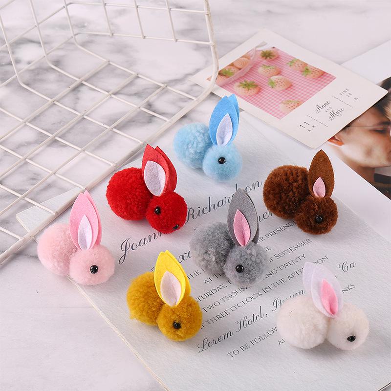 Furry Ball Plush Rabbit DIY Lantern Accessories - Cute Cartoon Hair Clip with Icelandic Wool for Kids, Mid-Autumn Festival.