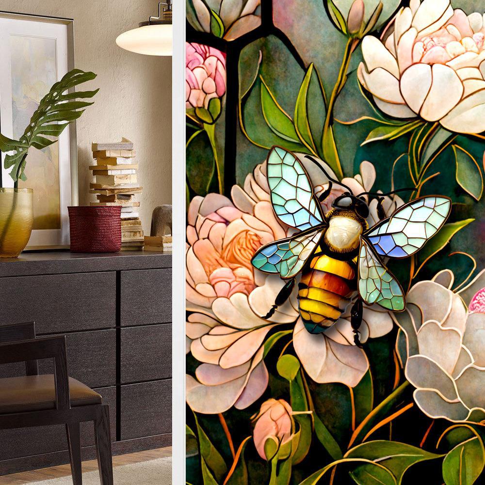 Colorful Retro Flower & Bird PVC Static Cling Removable Window Film