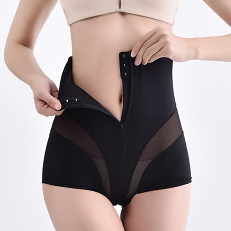 Front Zipper Buckle Mesh Breathable High Waist Tummy Control Pelvic Shaping Butt Lifting Women Shapewear Shorts M