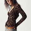 V Neck Leopard Print Long Sleeve Slim Fit Button Cardigan