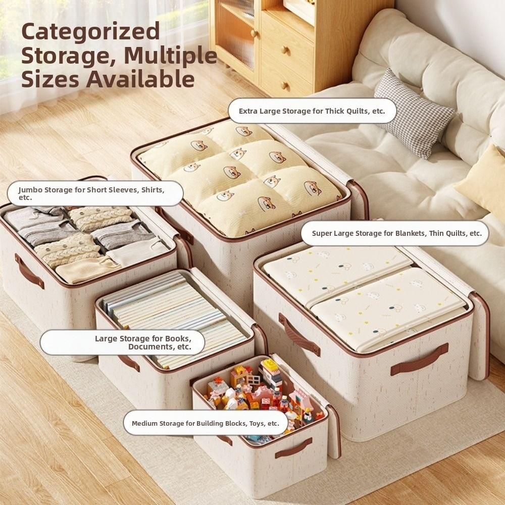 Foldable Linen Zipper Storage Boxes with Lid Wardrobe Organiser  Home
