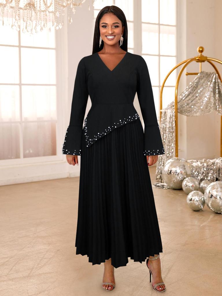 green emerald velvet dress The Black Square Neck Flare Sleeve Midi Dress & Reviews - Black - Dresses main image 0