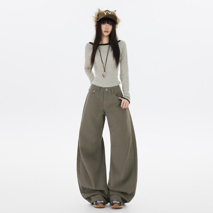 

2025 Autumn/Winter American Retro Wide-Leg Floor-Length Loose Slimming Jeans with Pockets Large