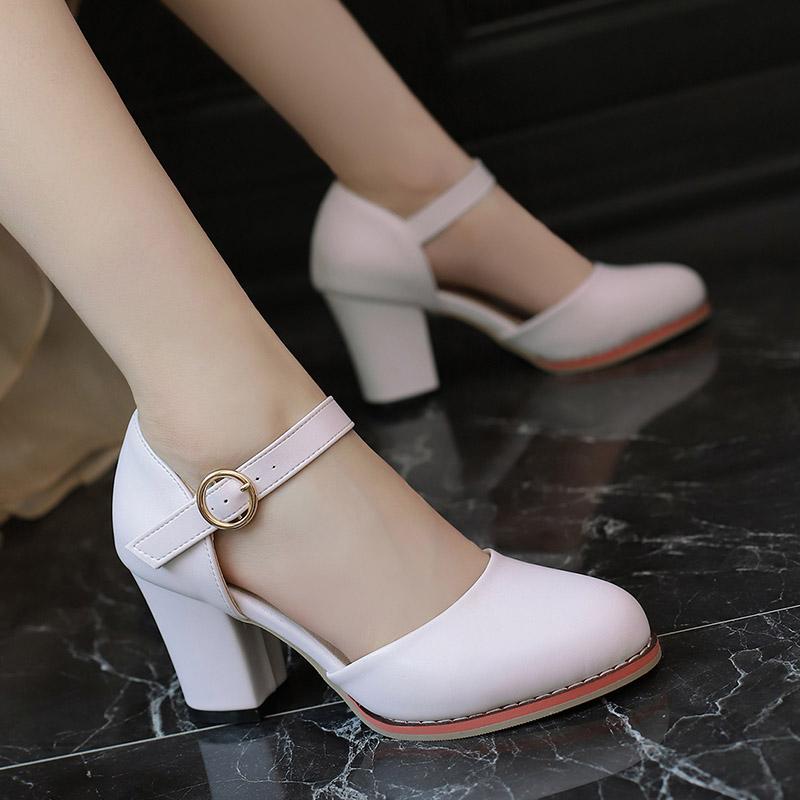 

Q/женские босоножки на высоком каблуке, новые весенне-летние однотонные босоножки на толстом каблуке с большой кепкой