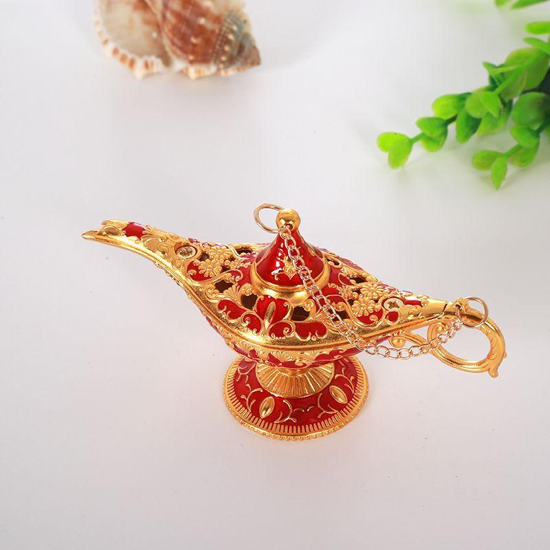 Miniature Aladdin Golden Lamp, Metal Wish Lamp Ornament for Home Hotel Desk, Vintage Genie Collectible