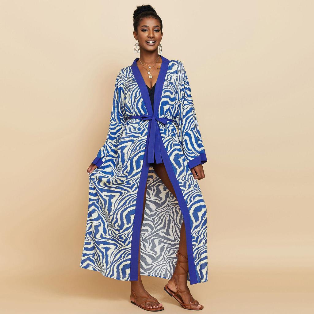 New European & American Cotton Printed Beach Cardigan: Sexy Sunscreen Jacket and Loose Holiday Swimsuit Cover-Up.
