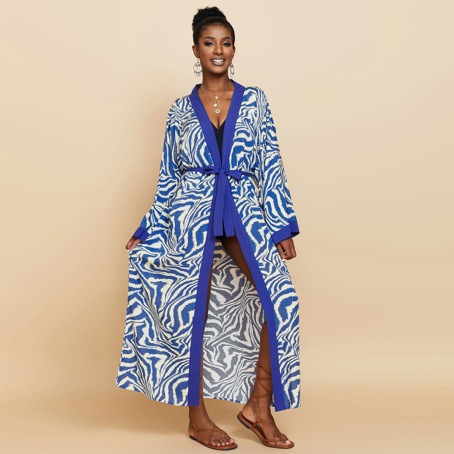 

Новый европейский и американский хлопковый пляжный кардиган с принтом: Сексуальная солнцезащитная куртка и свободный праздничный купальник. One Size