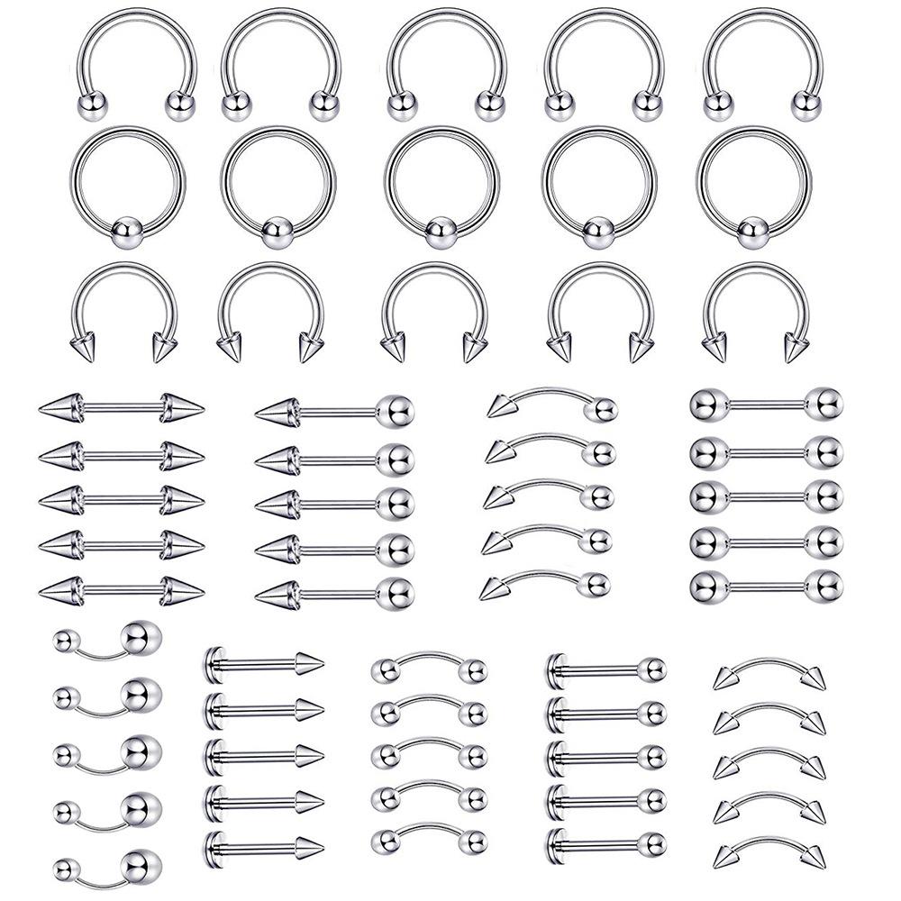 60 Zestaw biżuterii na przebicie Połączenie tatuaży, nakłuć, zestaw mieszany Stal nierdzewna Warga Paznokieć Paznokieć Nos Nos