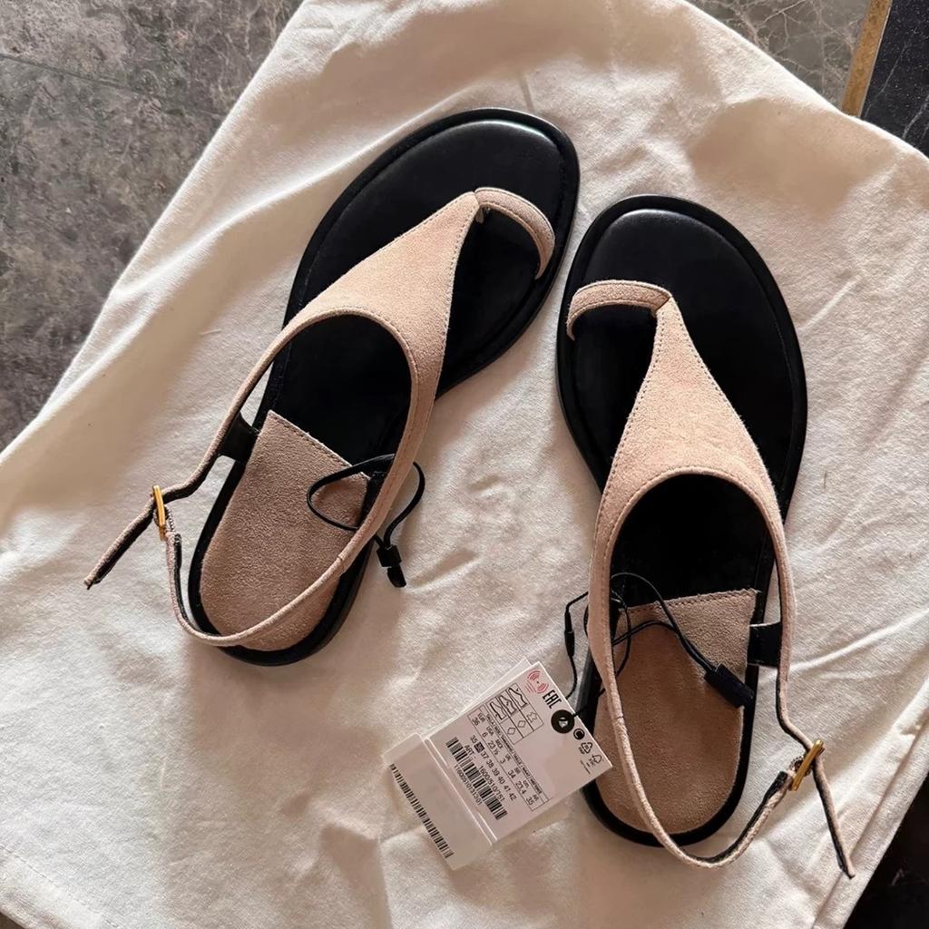 Sheepskin Version~ Retro Flat-bottomed Set of Toe Herringbone Sandals for Women's 2025 New Summer Vacation Roman Cool Slippers To Wear Outside