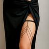Ingemark Goth Multilayer Tassel Leg Thigh Chain for Women Trendy Elastic Band Crystal Link Summer Body Jewelry Dress Accessories