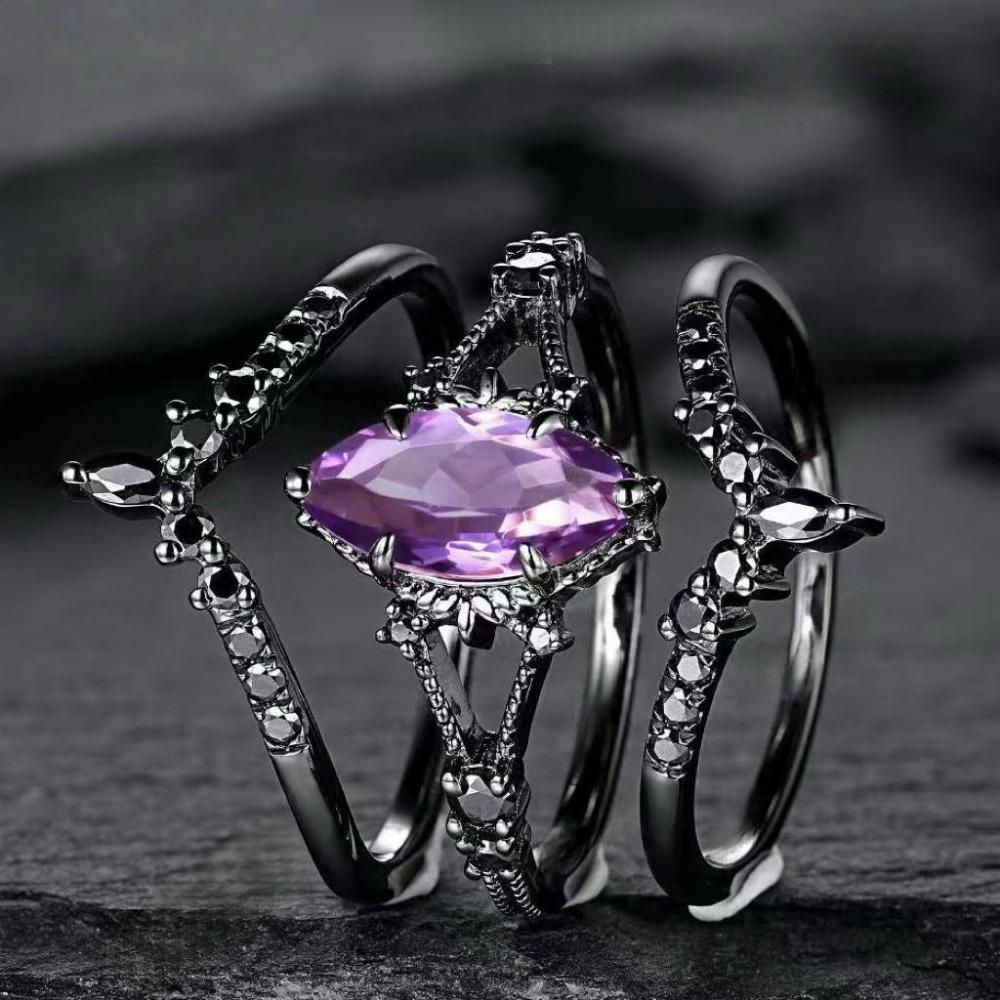 Luxe Mode Set Ring Gun Zwart Ingezette Gekleurde Diamanten Ring Europees en Amerikaans Ins Verlovingssieraden Damesring