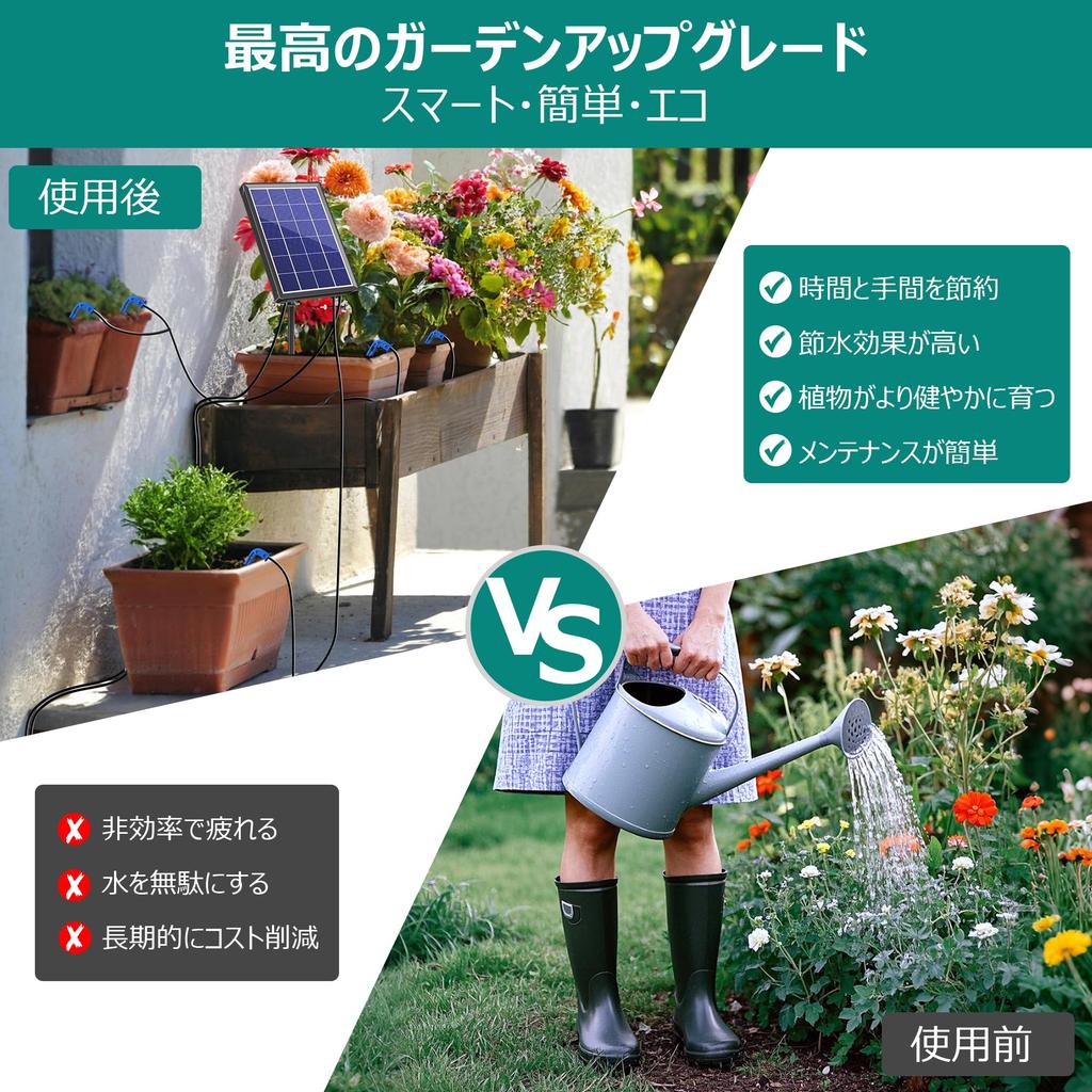 Biling Solar Automatic Watering System, 3.5W, 3000mAh High-Capacity Battery, Supports up to 15 Pots, Ideal for Away/Travel Use, 6 Modes, Water-Saving