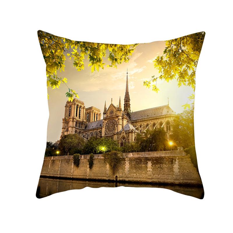Notre Dame Cathedral French Landscape Pillow Cover European Print Cushion Waist Pillow Cover