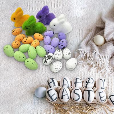 24Pcs Colorful Eggs 4Pcs Easter Foam Rabbits Photography Props Decorative Artificial